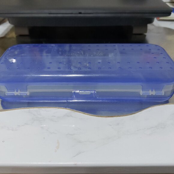 Pencil Clear Blue Organizer Jewelry Box Opens On BOTH SIDES with Compartments - Picture 6 of 10